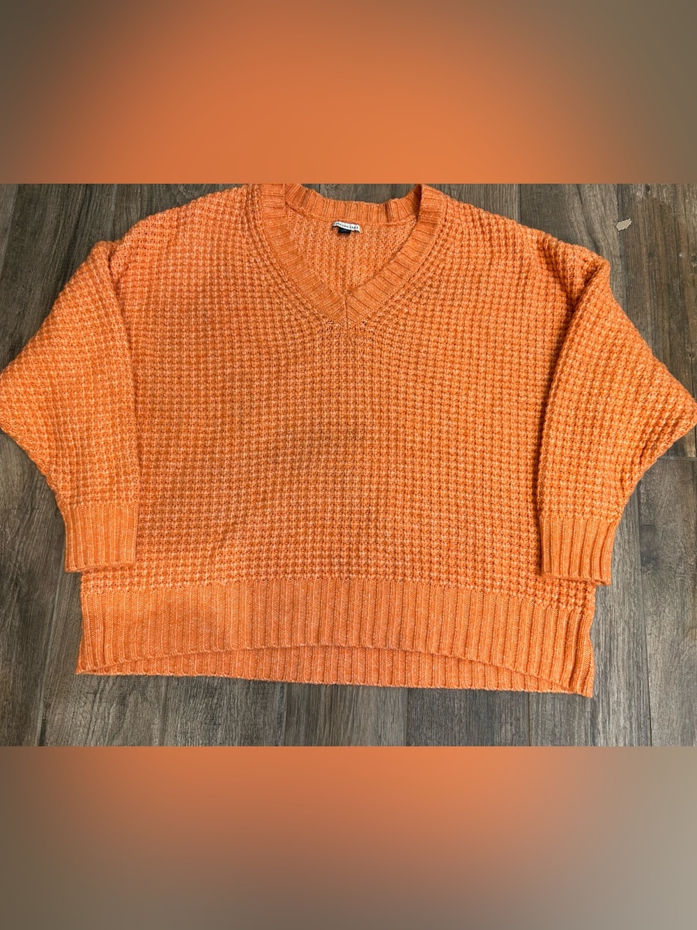 American Eagle Outfitters Orange V-Neck Waffle Knit Oversized Sweater size XXL